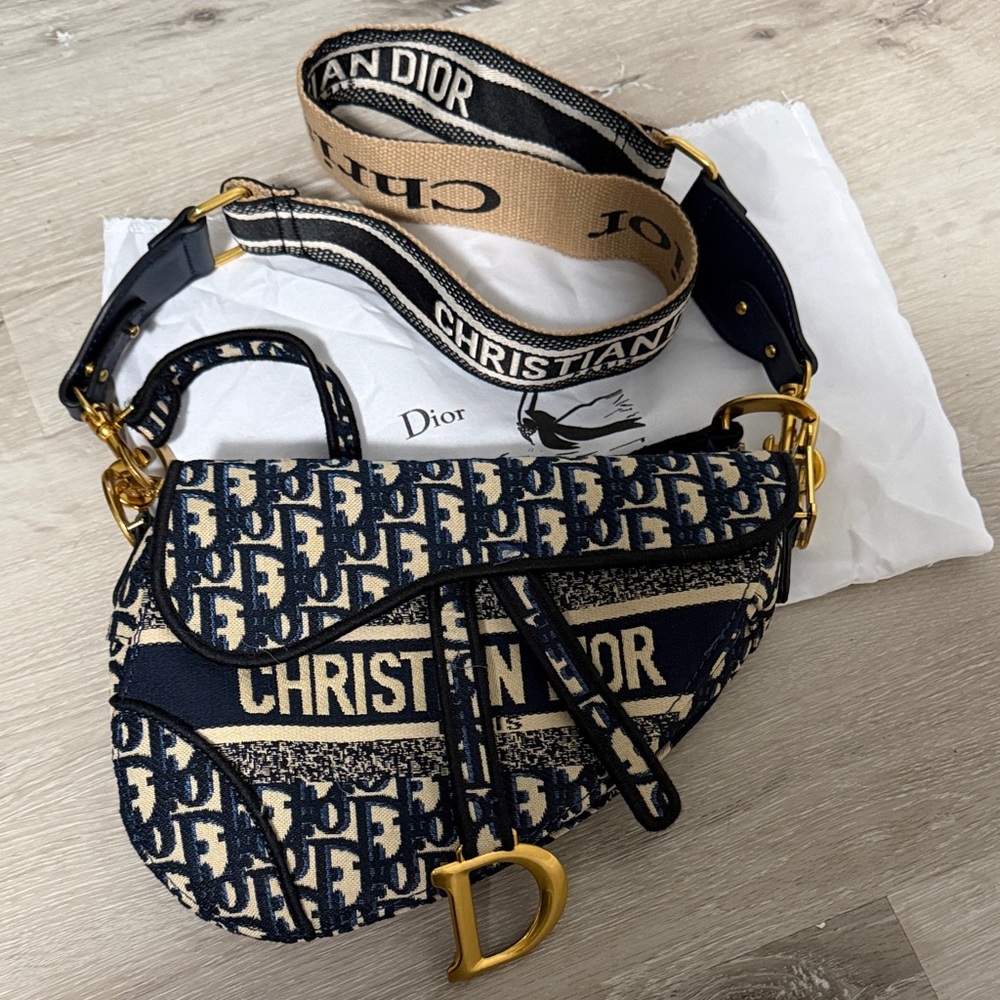 Dior Saddle Bag with Navy and Cream Monogram